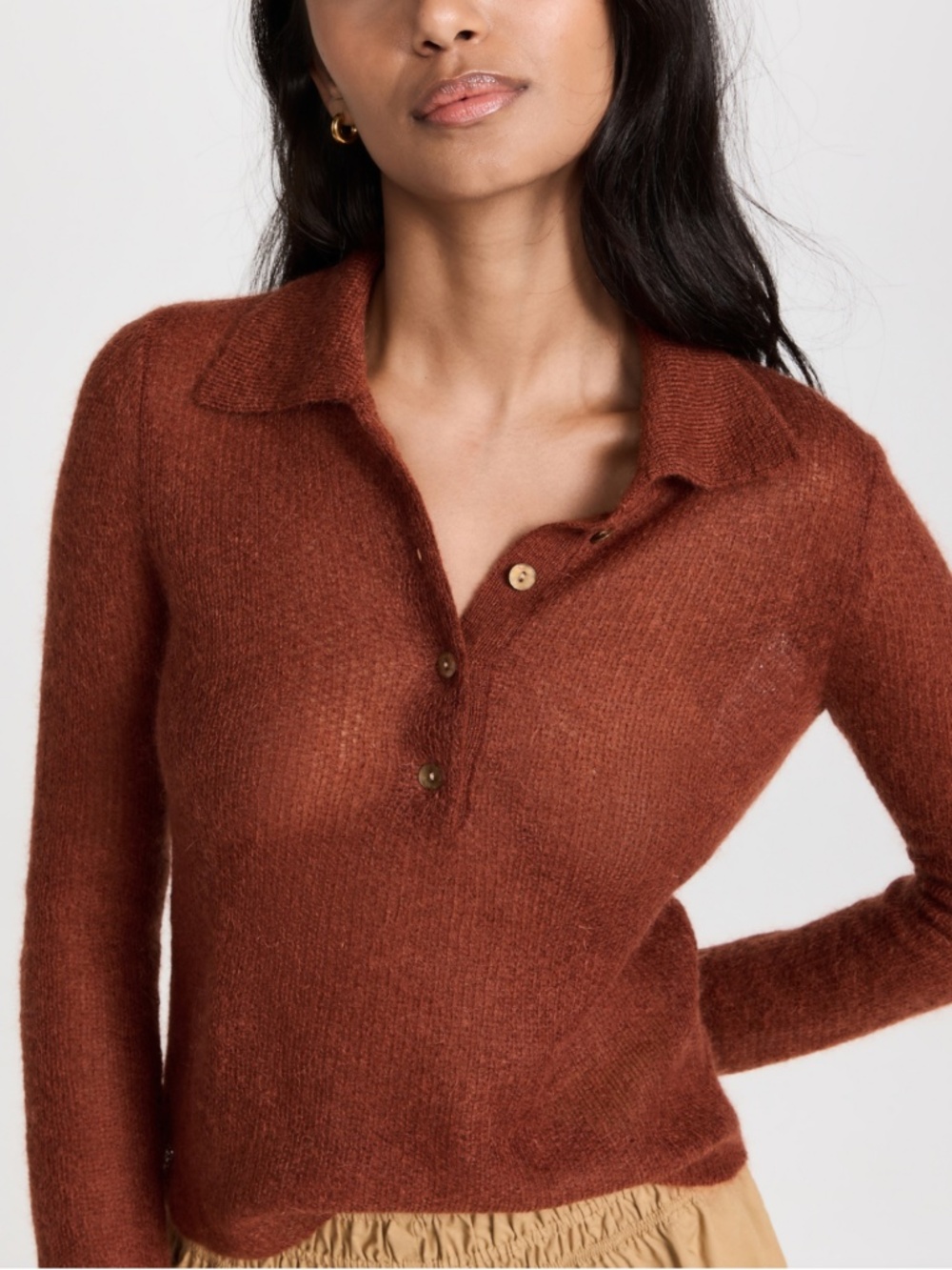 CANYONCORE VINCE CINNAMON FUZZY BRUSHED MOHAIR BLEND POLO SWEATER